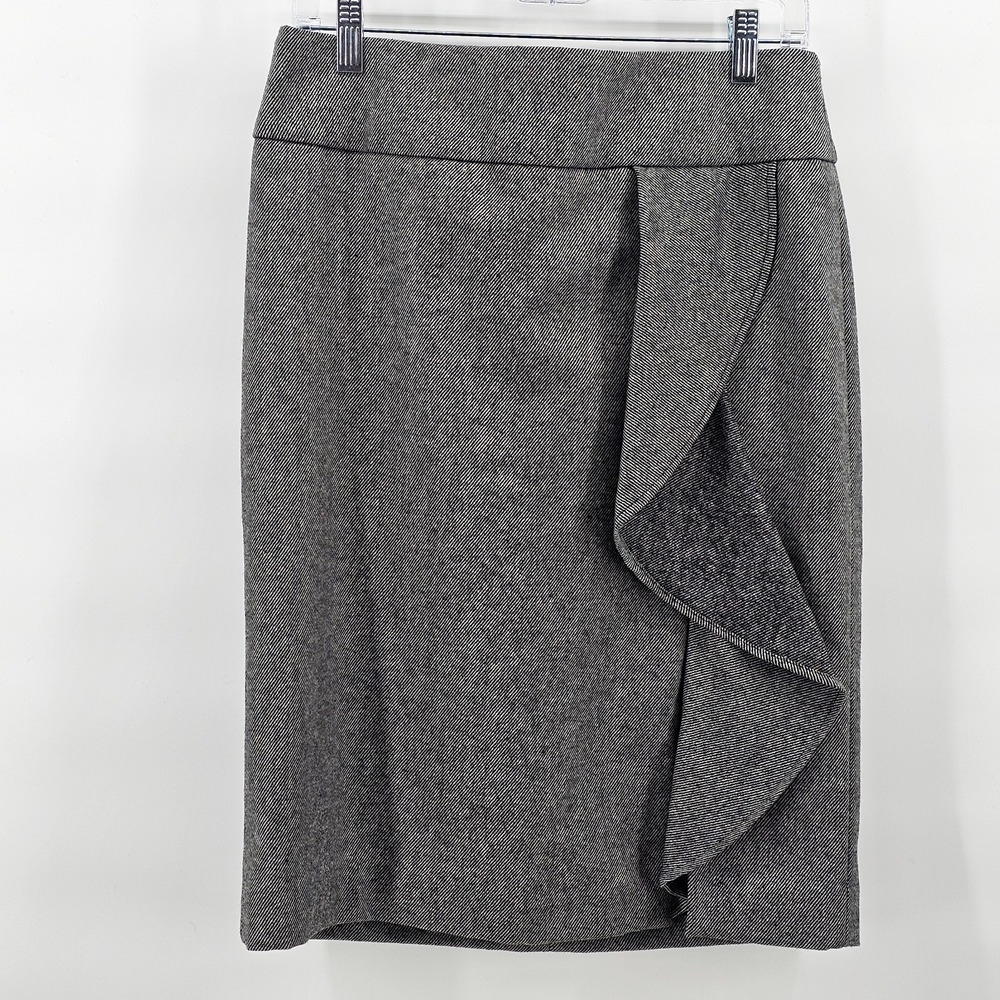 Women's Talbots Ruffle Front Wool Blend Straight Skirt Black/Ivory Size 8